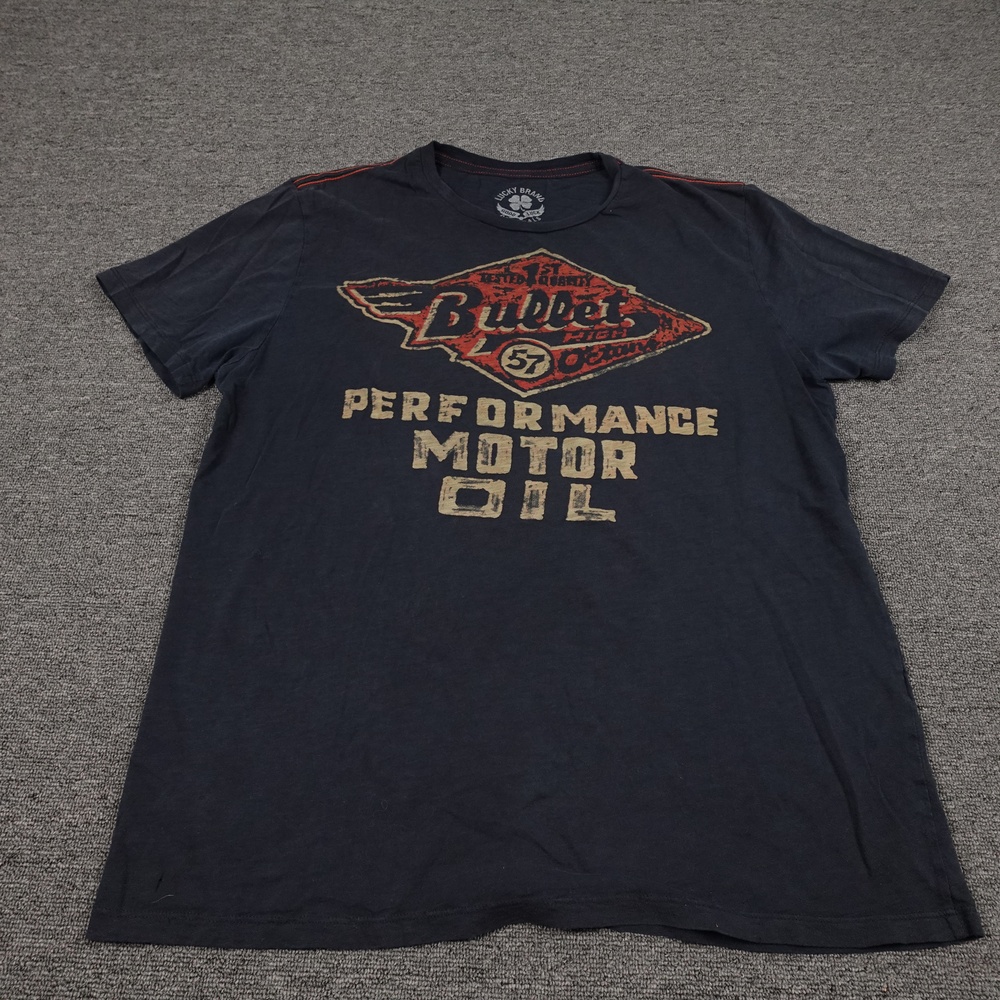 Lucky Brand Bullet Motor Oil Shirt Mens Large Black Performance Graphic Tee